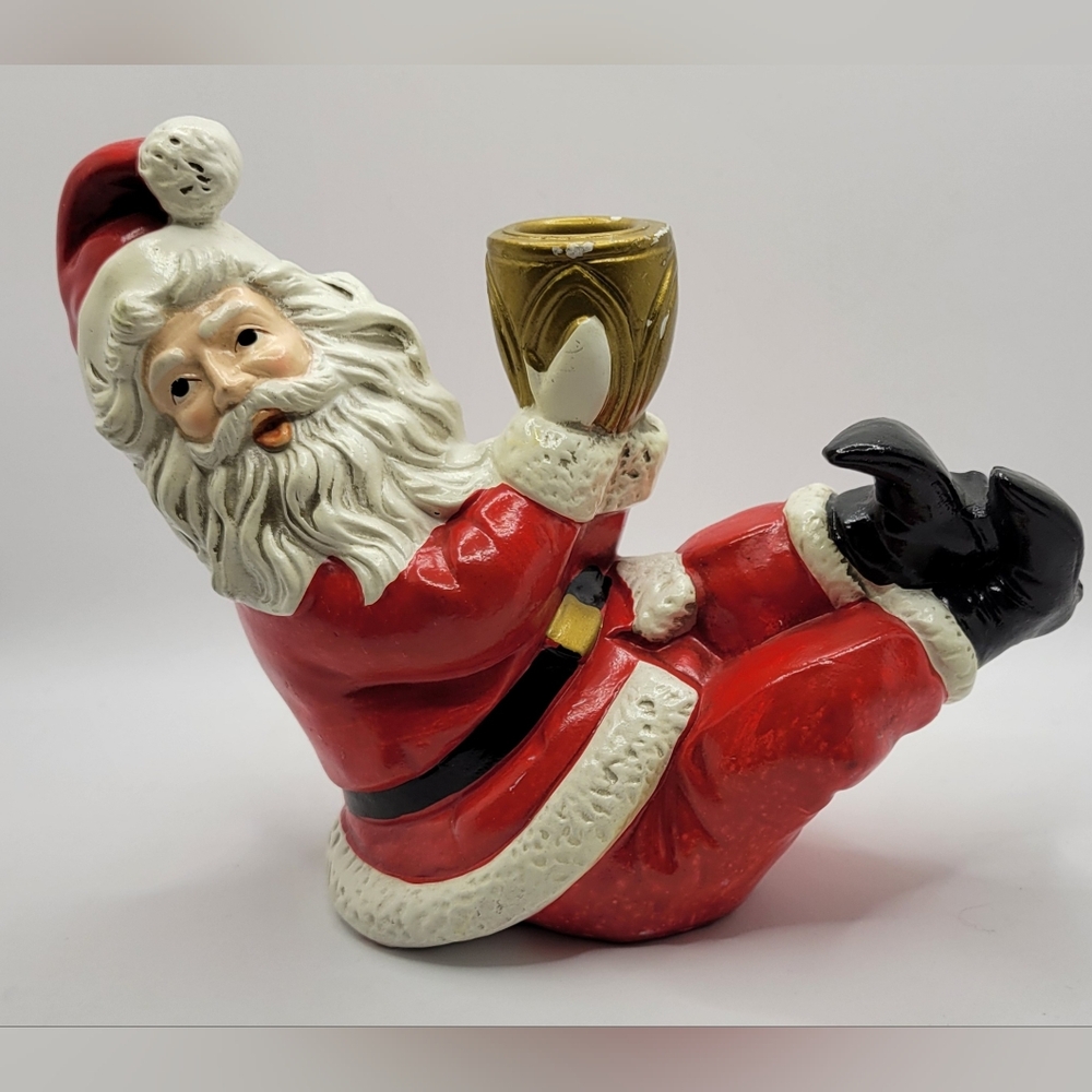 Vintage! Reclining Santa Candle Stick Holder - Vintage- Made In Japan!
